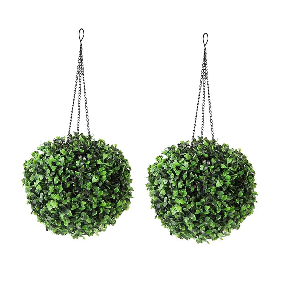 2pc LED Lantern Outdoor Garden Hanging Lamp Artificial Leaf Topiary Ball