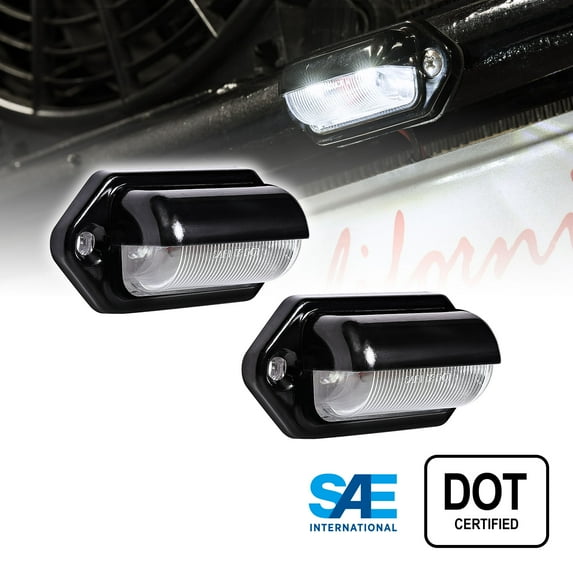 2pc LED License Plate Light [SAE/DOT Certified] [Waterproof] [Heavy Duty] Convenience LED Courtesy Light for Trailers, RV, Trucks & Boats License Tags - Black Housing