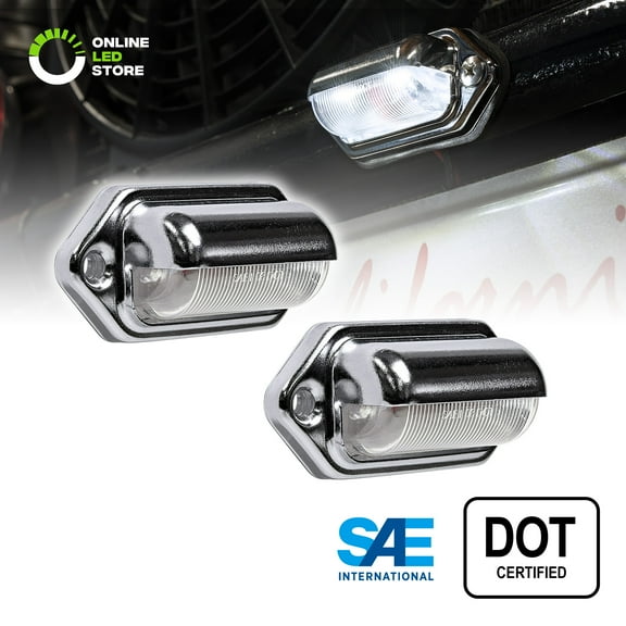2pc LED License Plate Light [SAE/DOT Certified] [Waterproof] [Heavy Duty] Convenience LED Courtesy Light for Trailers, RV, Trucks & Boats License Tags - Chrome Housing