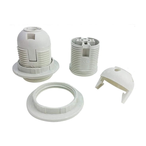2-Pack E27 Light Socket 250V 4A Plastic Lamp Holder with Shade Ring