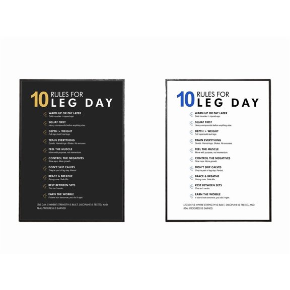 2pc Leg Day Gym Motivation Poster Lower Body Training Rules Decor for Home Garage Squat Rack Personal Trainer Studio