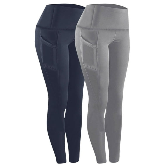 2pc Leggings for Women High Waist Hip Lifting Workout Lounging Yoga Pants Soft Running Fitness Leggings (S, Gray)