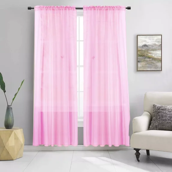 2pc Light Pink Solid Sheer Voile Window Curtain Set, Two (2) Rod Pocket Panels 55"W x 84"L (Each)