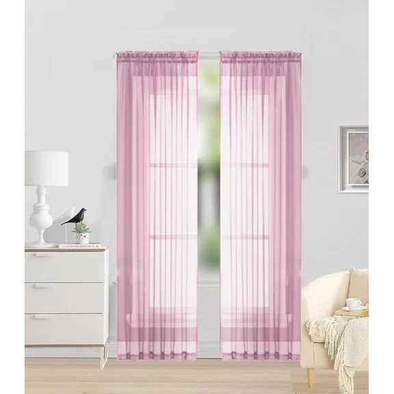 2pc Light Pink Solid Sheer Voile Window Curtain Set, Two (2) Rod Pocket Panels 55"W x 84"L (Each)
