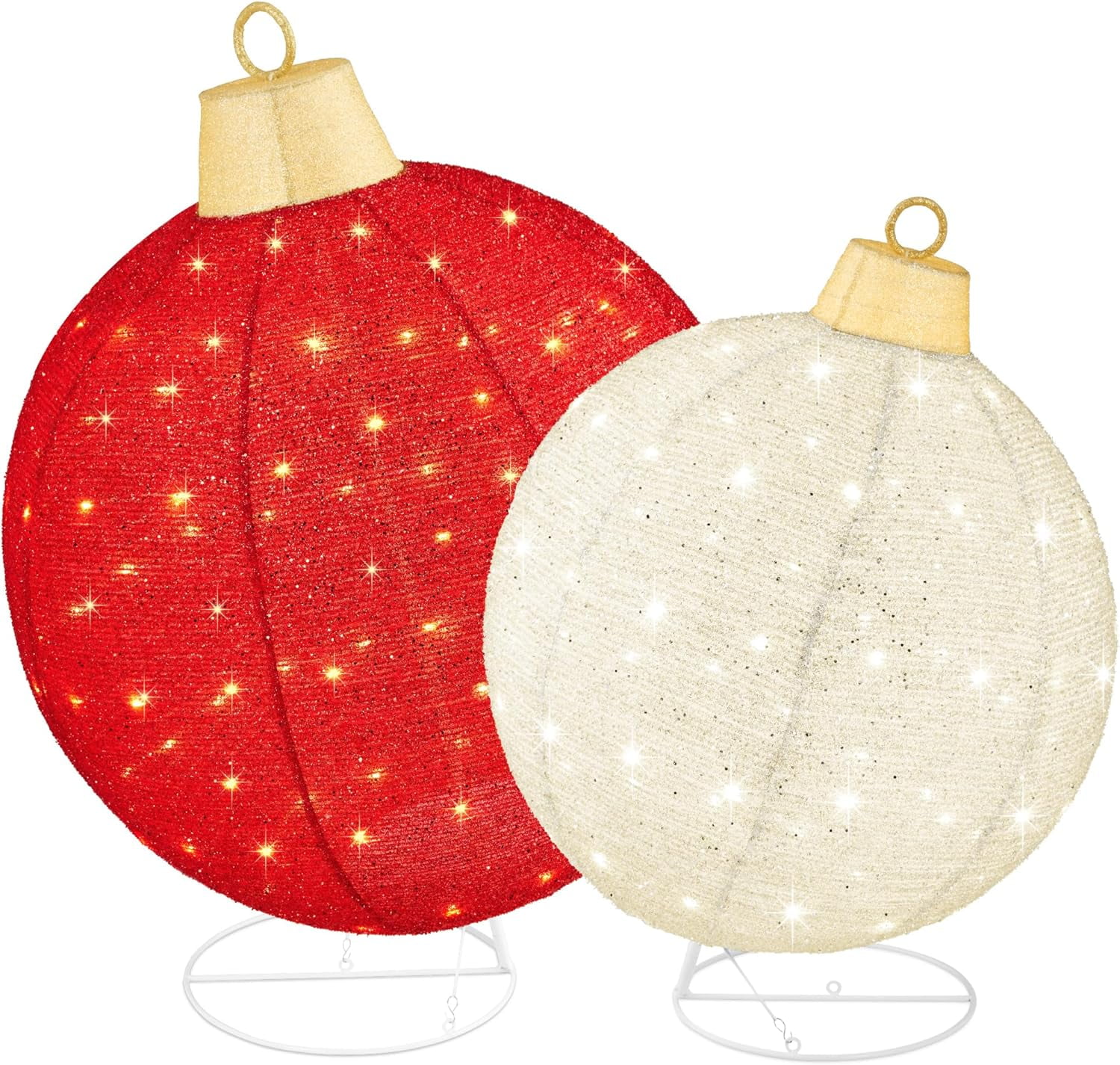 Set of 2 Red and White LED Lighted Christmas Ornaments