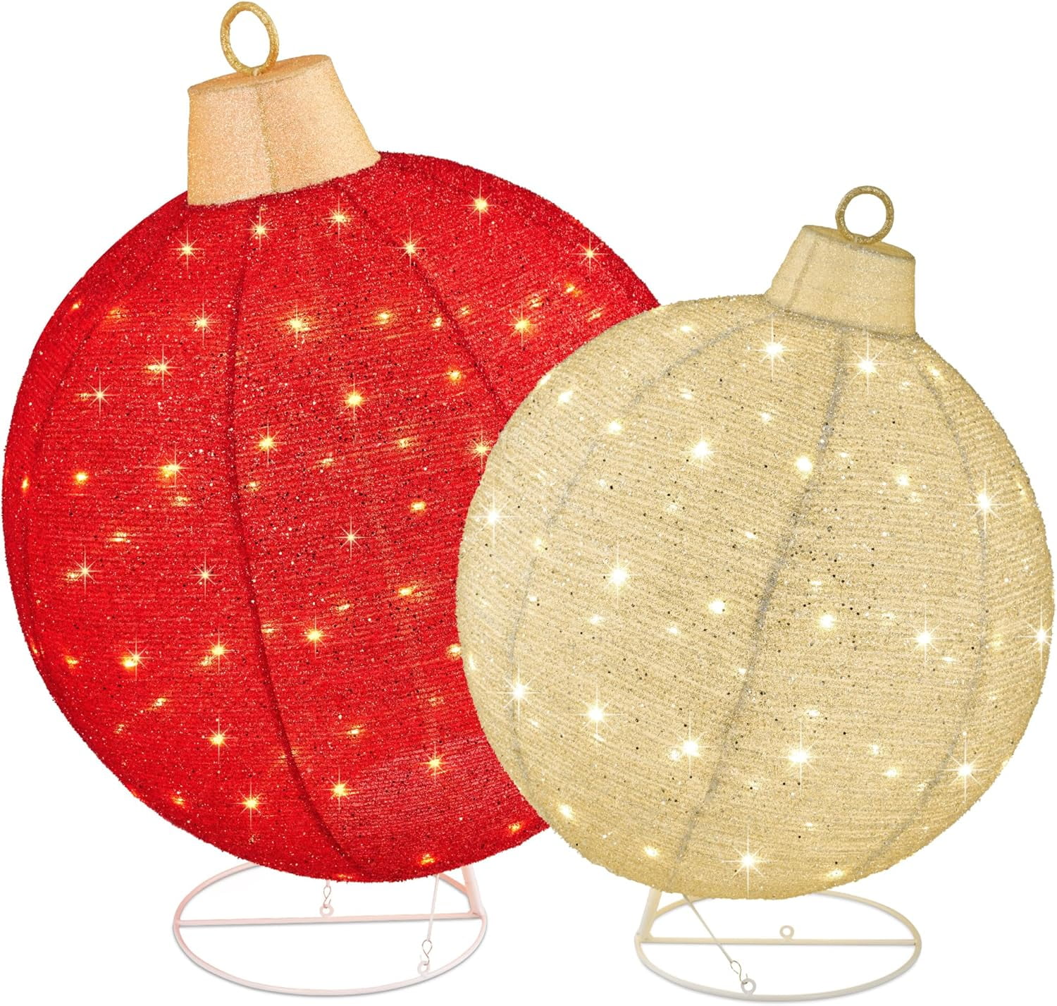 Set of 2 Red and White LED Lighted Christmas Ornaments