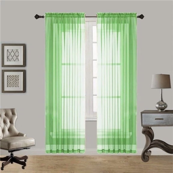 Gorgeous Home Linen 2pc Lime Green Solid Sheer Voile Window Curtain Set, Rod Pocket Panels 54"W x 84"L (Each)