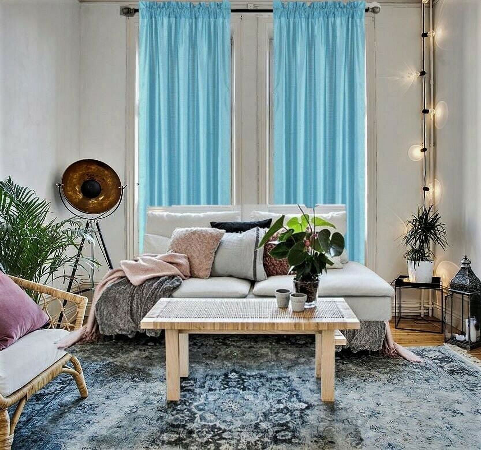 Blue Light Filtering Window Treatment Reference: 2Pc Mr2 Light Blue Curtain Semi Sheer Voile With Rod
