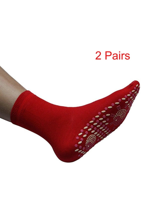(2pc)MSJUHEG Massage Socks,Acupuncture Socks,Foot Massager,Womens Socks,Acupressure Slippers,Unisex Tourmaline Magnetic Fir Magnetic Self Heating 2pcs Red 1 One Size