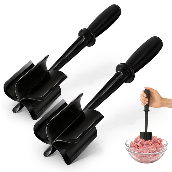 2pc Meat Chopper, Premium Meat Cutter Tool for Ground Beef, Nylon Ground Beef Chopper Tool and Meat Fork, Non Stick Mix Chopper for Chopped Potatoes, Black