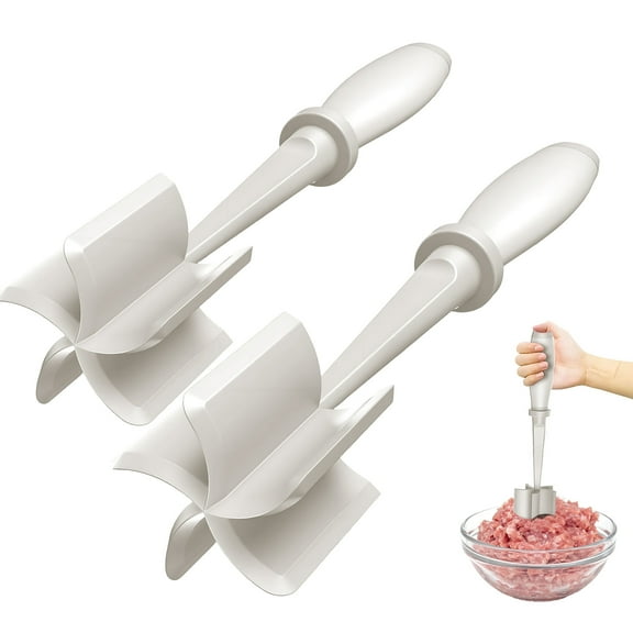 2pc Meat Chopper, Premium Meat Cutter Tool for Ground Beef, Nylon Ground Beef Chopper Tool and Meat Fork, Non Stick Mix Chopper for Chopped Potatoes, White