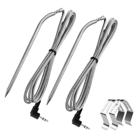 2pc Meat Probe Replacement for Camp Chef Smoker Grills, 4" Stainless Steel Sensor with 2 Probe Clips