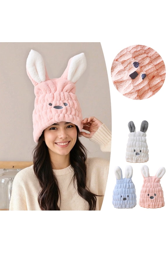 2pc-Microfiber Hair Towel Wrap for Kids Girls or Women, Cute Quick Drying Rabbit_Hair Turban Bath Tool, Soft Absorbent Hair Dry Hat Lightweight Bouncy Hat Headscarf for Wet Hair, FG