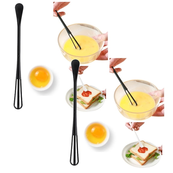 2pc-Mini Portable Plastic Egg Beater Black Handheld Kitchen Milk Cake Batter Spoon Mixing Blender Tool