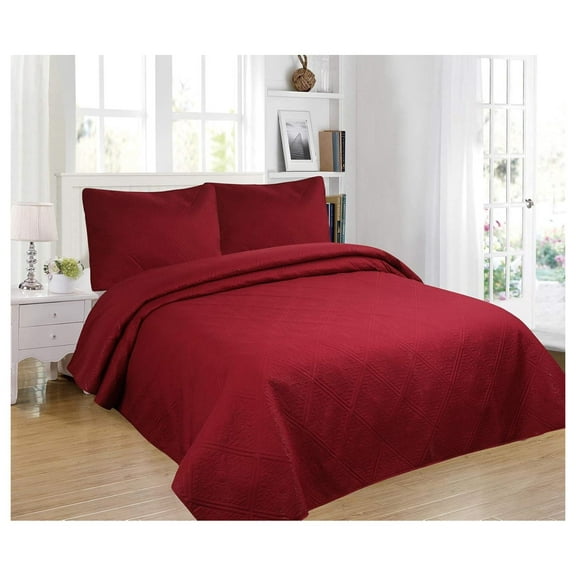 2pc Modern Contemporary Soft Comfy Bedroom Bedspread Quilt Set (Burgundy, )