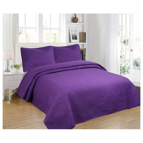2pc Modern Contemporary Soft Comfy Bedroom Bedspread Quilt Set (Purple, )