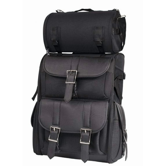 2pc Motorcycle Motorbike Large Plain Sissy T Bar Travel Bag Luggage Black