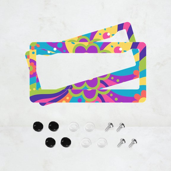2pc Multicolor Cartoon Pattern 2 Hole License Plate Frame, Aluminium Material, 6x12 Inches, with Screw Set, Fun Car Decoration Gift, Retro Design, American Car License Plate Standard Universal Size