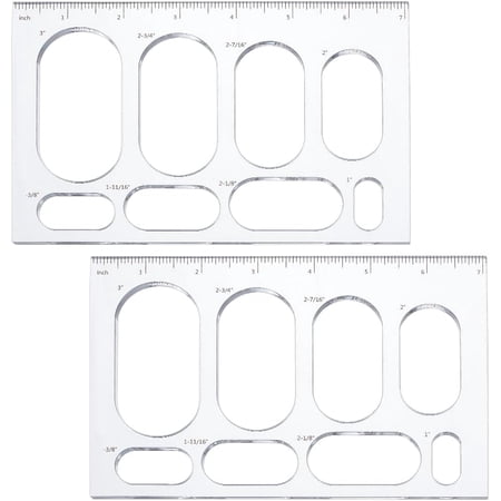 2pc Multifunctional Acrylic Drawing Scale Ruler Painting Stencils for Student Painting Supplies Craft Projects Oval Pattern 120x180x6mm Inner Diameter: 11.5~52.5x13~57.5mm