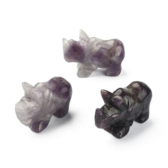2pc Natural Amethyst Carved Healing Rhinoceros Figurines Reiki Stones Statues for Energy Balancing Meditation Therapy 52~58x21.5~24x35~37mm
