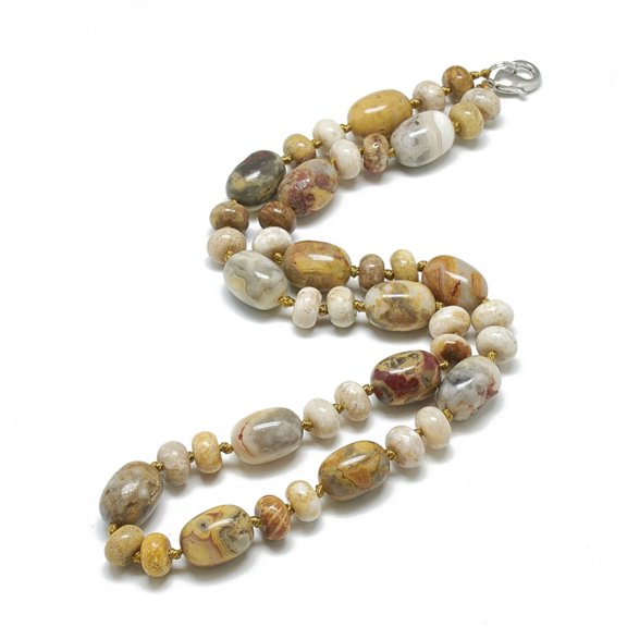 2pc Natural Crazy Agate Beaded Necklaces with Alloy Lobster Clasps Barrel 18.1 inch~18.5 inch(46~47cm) Barrel: 14x10mm