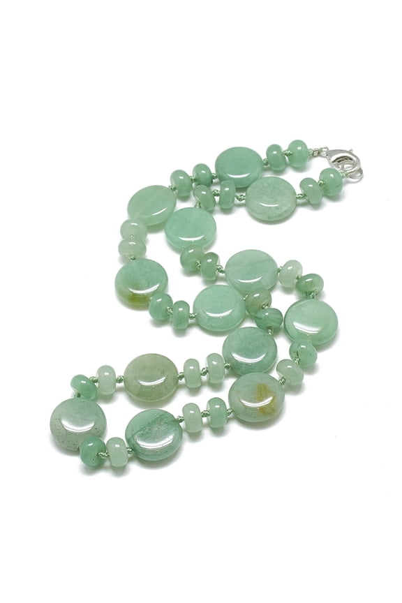 2pc Natural Green Aventurine Beaded Necklaces with Alloy Lobster Clasps Flat Round 18.1 inch~18.5 inch(46~47cm) Flat Round: 16x6mm