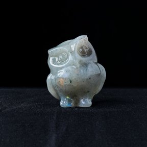2pc Natural Labradorite Carved Healing Owl Figurines Reiki Energy Stone Display Decorations 35x30mm