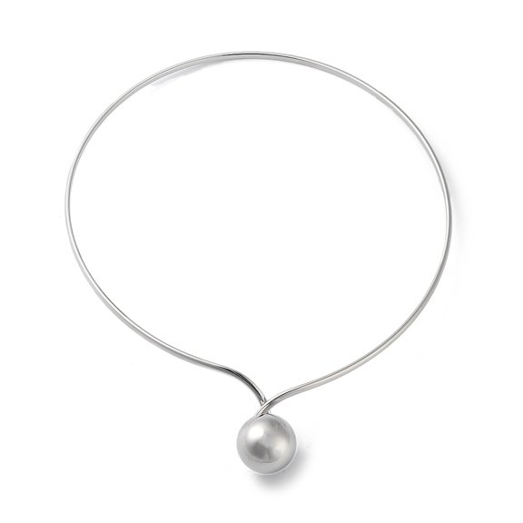 2pc Non-Tarnish 304 Stainless Steel Round Ball Pendant Choker Necklaces Rigid Necklaces Stainless Steel Color Inner Diameter: 5.20 inch(13.2cm)