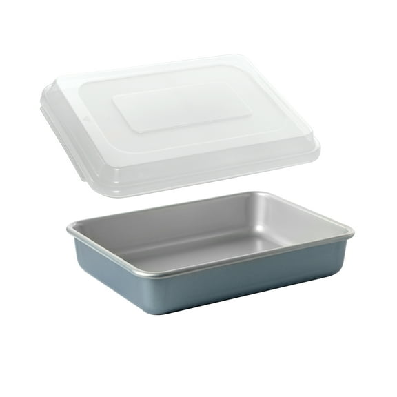 2pc Nordic Ware Nonstick Aluminum Brilliant Bakeware 9 x 13 with Lid, Silver and Blue