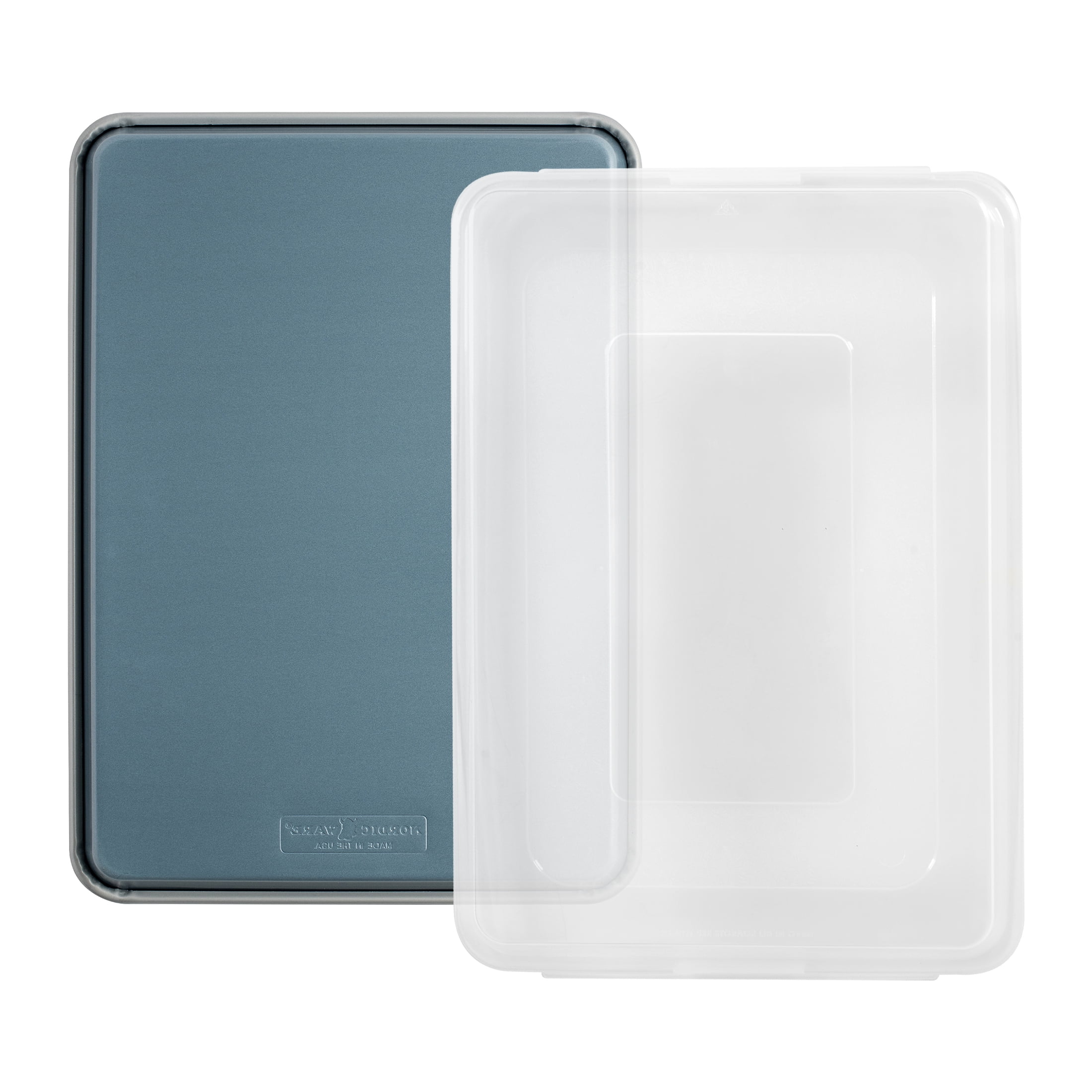 2pc Nordic Ware Nonstick Aluminum Brilliant Bakeware Half Sheet Pan with Lid, Silver and Blue