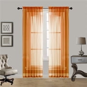 Gorgeous Home Linen 2pc Orange Solid Sheer Voile Window Curtain Set, Rod Pocket Panels 54"W x 84"L (Each)