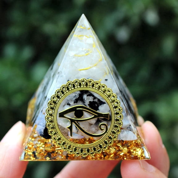 2pc Orgonite Pyramid Resin Energy Generators Reiki Natural Moonstone Chips Inside for Home Office 50mm