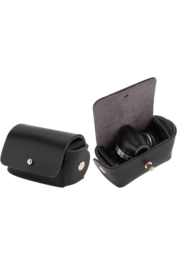 2pc PU Imitation Leather Wedding Ring Pouch Jewelry Storage Bags with Light Gold Tone Snap Buttons Black 4.5x6.8x3.7cm