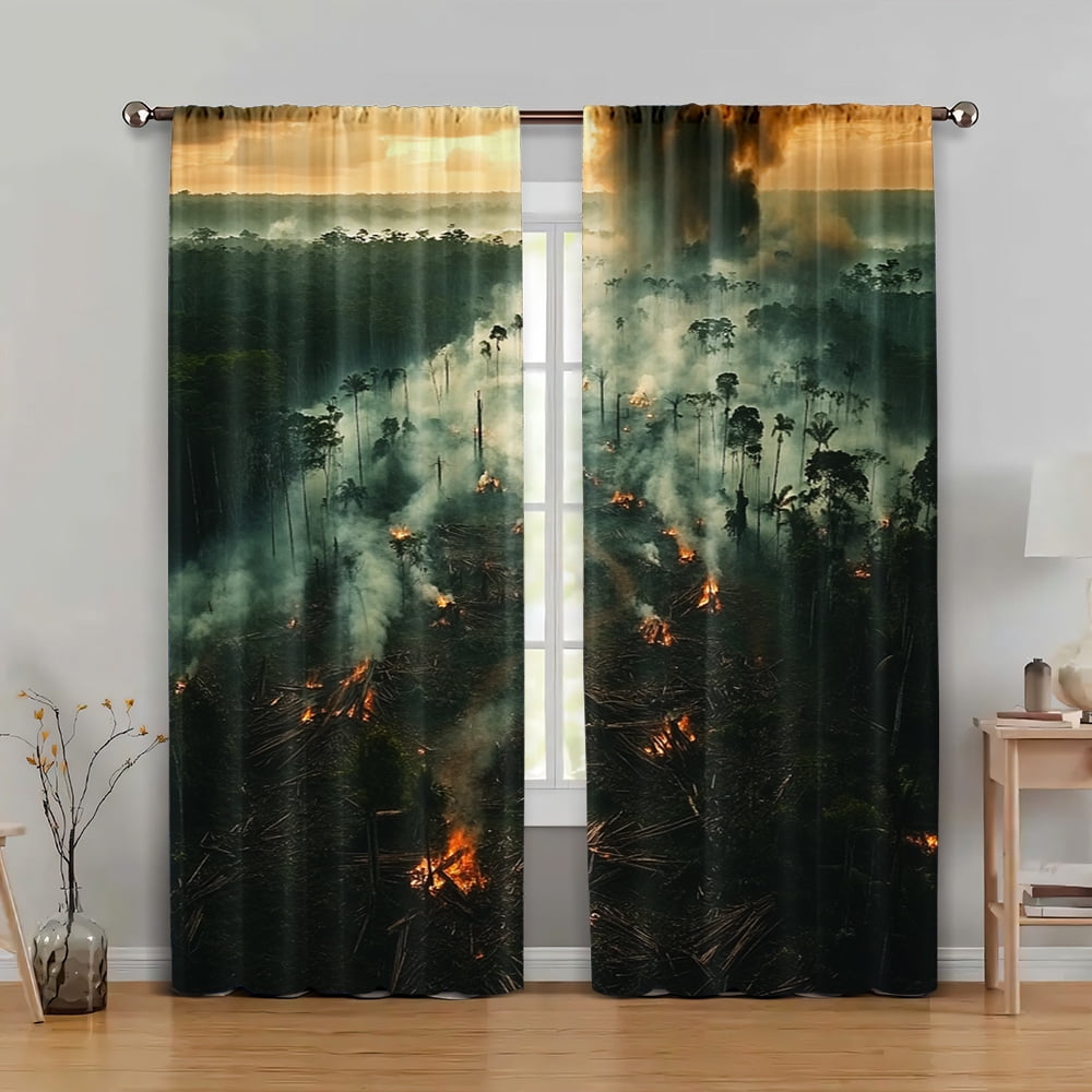 2pc Party Curtain Forest of fallen trees Polyester Without Electricity