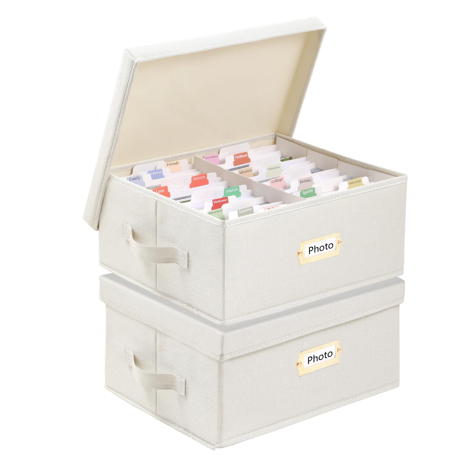 2pc Photo Storage Box - Decorative Linen Memory Organizer For 4x6 Pictures  Keepsake With Dividers & Labels Holds 1700+ Photos