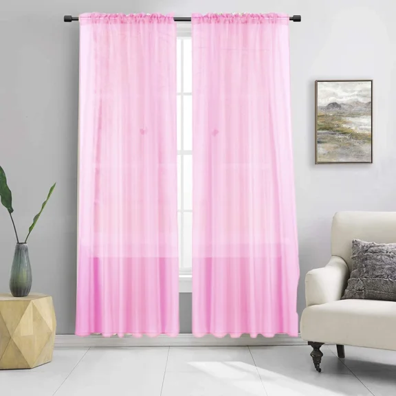 2pc Pink Solid Sheer Voile Window Curtain Set Two (2) Rod Pocket Panels 55"W x 84"L (Each)