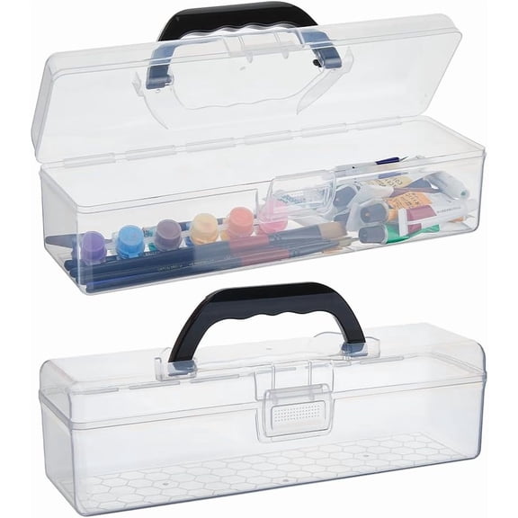 2pc Plastic Tool Box Organizer Rectangle Clear 30x9x9cm