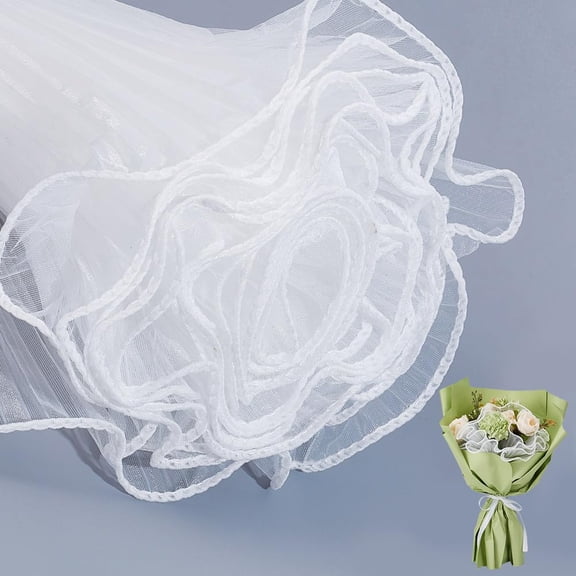 2pc Polyester Flower Bouquet Wrapping Mesh Paper for Valentine's Day Wedding Birthday Decoration White 5-7/8 inch(150mm) 4.37 Yards(4m)/pc
