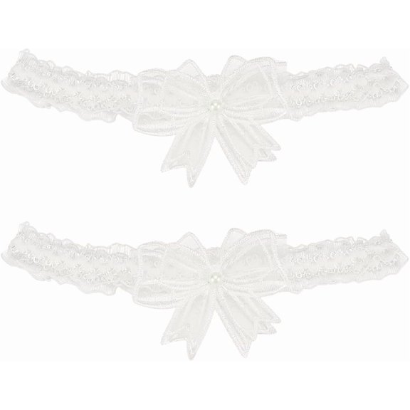 2pc Polyester Lace Elastic Bridal Garters with Plastic Pearl Wedding Garment Accessories White 165x65x8.5mm