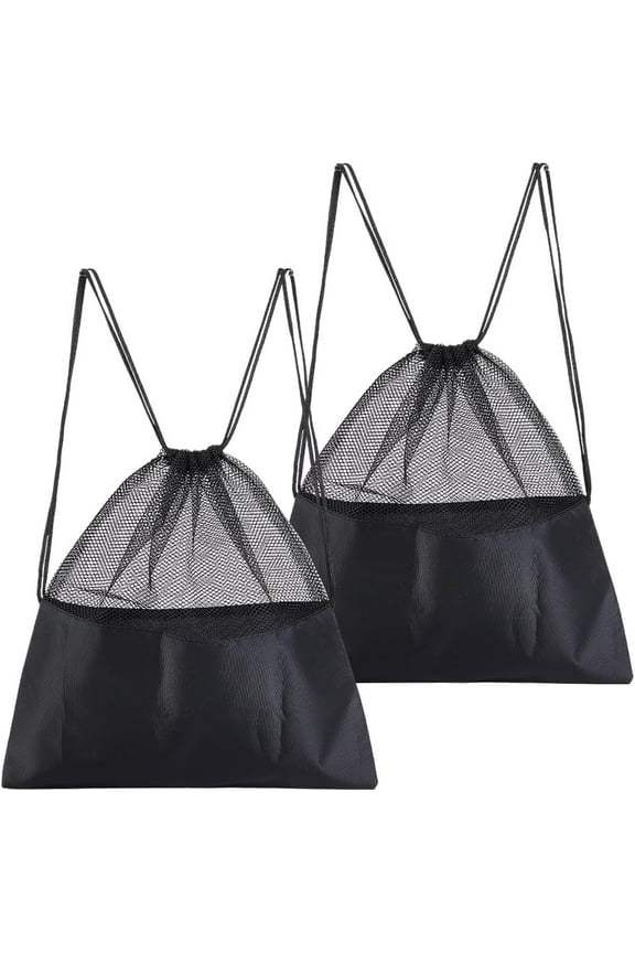 2pc Polyester String Bags Multi-use Gym Drawstring Bag Mesh Carry Bag Rectangle Black 348x333x2mm