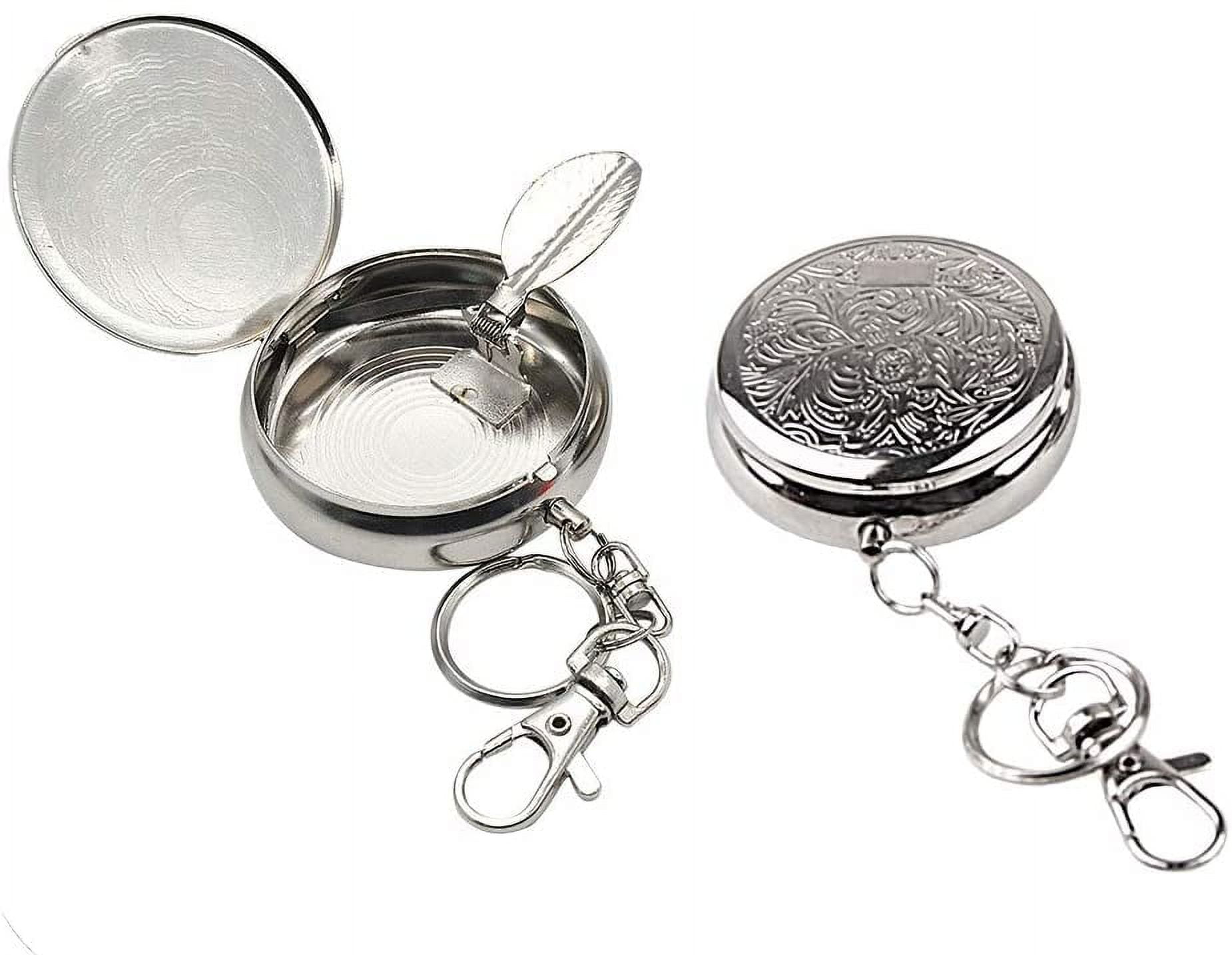 2pc Portable Pocket Ashtray/Vehicle Cigarette Ashtray, STONCEL Mini  Stainless Steel Ashtray with Key Chain and Cigarette Snuffer, Modern Ash  Holder for Outdoor Use (Carved Pattern)