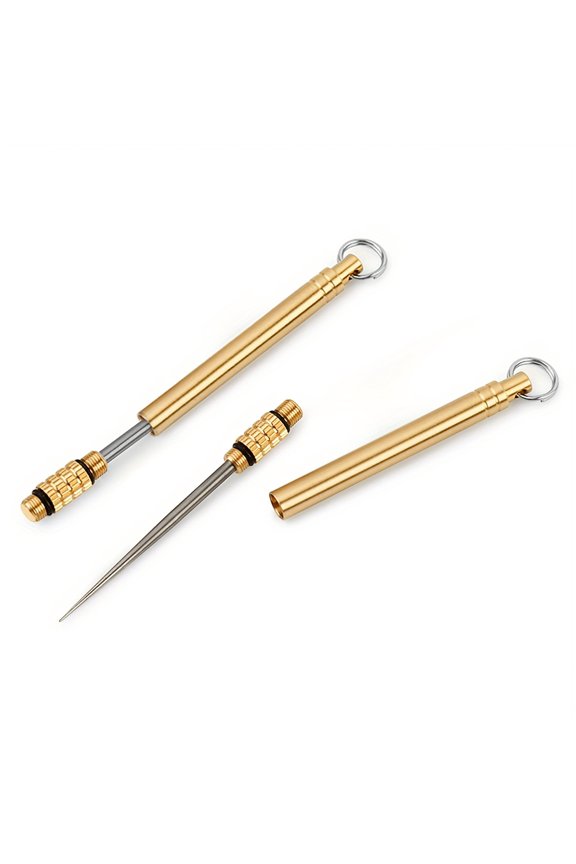 2pc Portable Stainless Steel Toothpick, Reusable Pocket Toothpick with Key Chain Dental Picks for Outdoor Camping, Golden