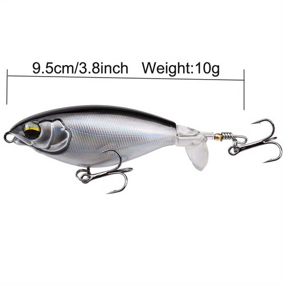 2pc Premium Topwater Fishing Lure with Propeller Tail & Rust-Proof Treble Hooks - Realistic 3D Holographic Eyes, High-Index Plastic, Mixed Colors (Yellow/White, Green/Blue, White/Black) - Ide