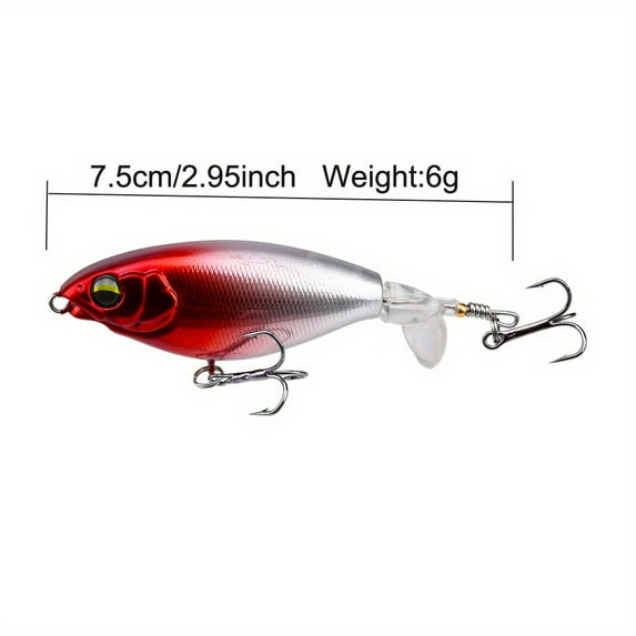 2pc Premium Topwater Fishing Lure with Propeller Tail & Rust-Proof Treble Hooks - Realistic 3D Holographic Eyes, High-Index Plastic, Mixed Colors (Yellow/White, Green/Blue, White/Black) - Ide