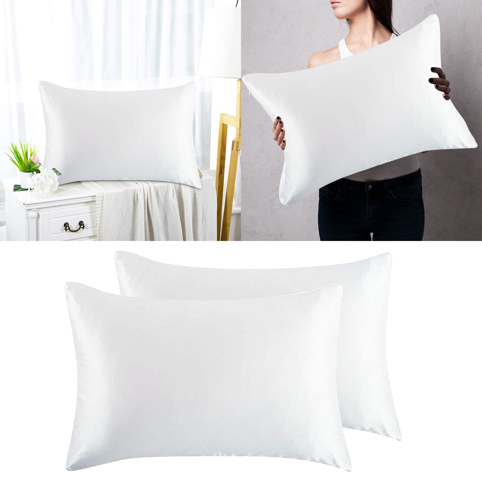 2pc Pure Color Imitation Silk Pillowcase Imitation Silk Silk Color