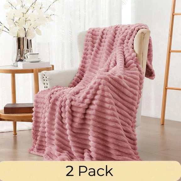 ROSEKIND Striped Blanket, Premium Faux Fur Touch Ribbed Throw for Sofa and Bed, Cozy Gift for Adults and Friends, 80''x90'', Charcoal Slate