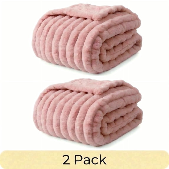 ROSEKIND Striped Blanket, Premium Faux Fur Touch Ribbed Throw for Sofa and Bed, Cozy Gift for Adults and Friends, 80''x90'', Dusty Ocean