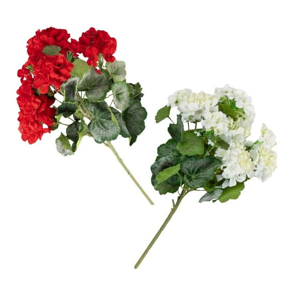 2pc Red and White Weather Resistant Silk Geraniums - for Spring - Factory Direct Craft
