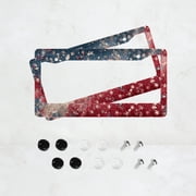 2pc Retro Red Blue Stars Pattern 2 Hole License Plate Frame Aluminum Material 6x12 Inches with Screw Set Novelty Car Decoration Gift American Standard Universal Size for Car Plates