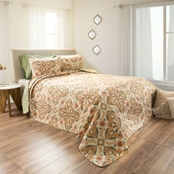2pc Reversible Microfiber Embossed Quilt Bedding Set With Shams by Somerset Home